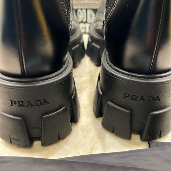 PRADA Monolith Leather Lug-Sole Chelsea Booties - Picture 12 of 13